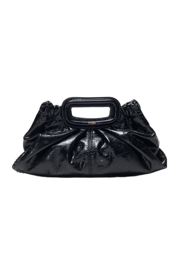 マージュ レディース 御徒面子 ミニ なめし革 maje Crackled leather Milpli mini Clutch Black 黒いこと