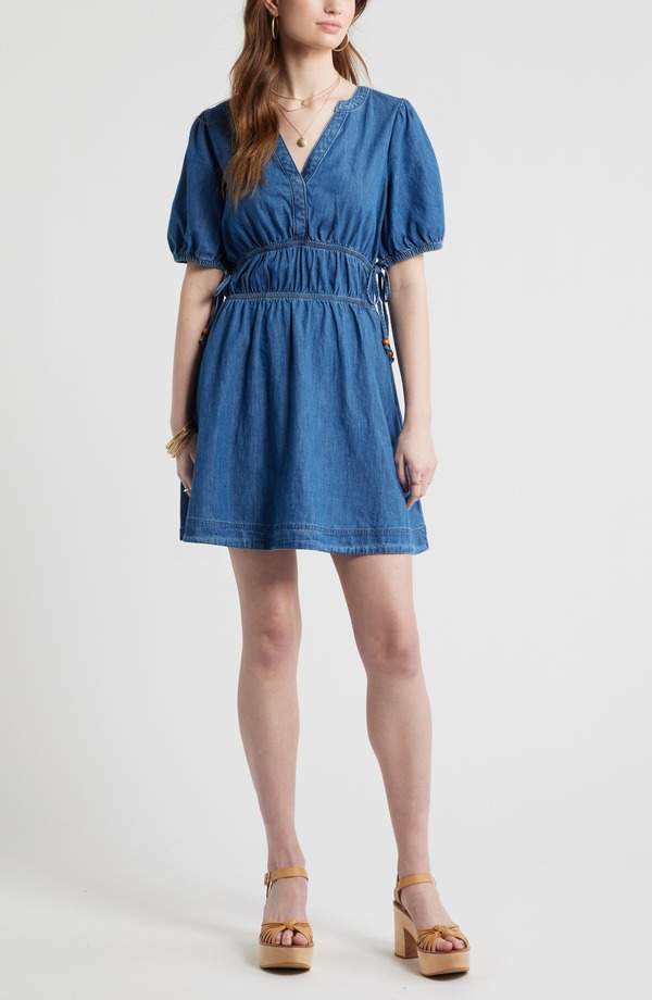 トレジャーアンドボンズ レディース トップス ワンピース ミニ コットン Treasure \u0026 Bond Puff Sleeve Cotton Chambray Minidress Medium Wash