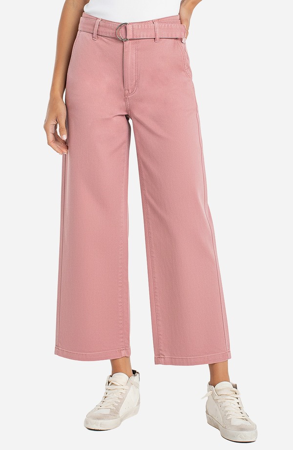 リヴァプール ロサンゼルス レディース ボトムス デニムパンツ ワイドレッグ ハイウエスト アンクル ジーンズ Liverpoolos Angelestride Belted High Waist Ankle Wide Leg Jeans Misty Blush ブラッシュ｜ReVida 店
