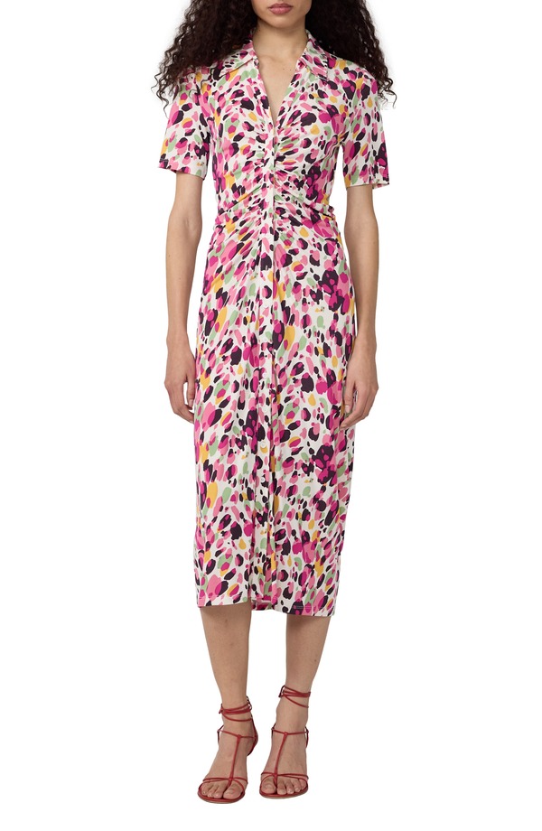 ダイアン フォン ファステンバーグ レディース トップス ワンピース ギャザー シャツ Diane von Furstenberg Zoey Short Sleeve Ruched Shirtdressherbet Pony Multi マルチカラー