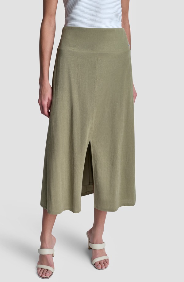 ダナ キャラン ニューヨーク レディース ボトムスカート A ライン ミディ ニット DKNY Arid A-Line Knit Midi Skirt Fatigue｜ReVida 店