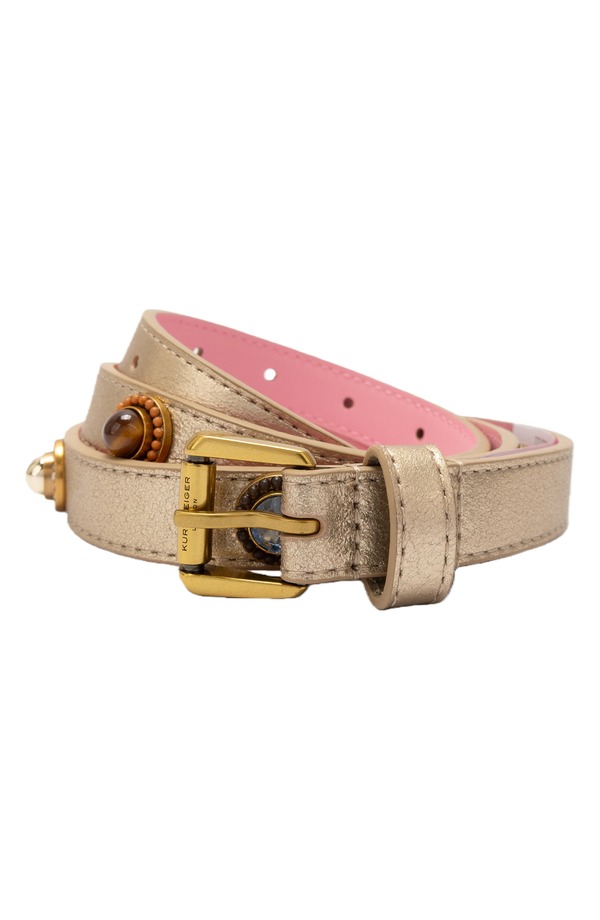 カートジェイガーロンドン レディース アクセサリー ベルトール レザー Kurt Geiger London Octavia Embellished Metallic Leather Belt Gold ゴールド|ReVida 店