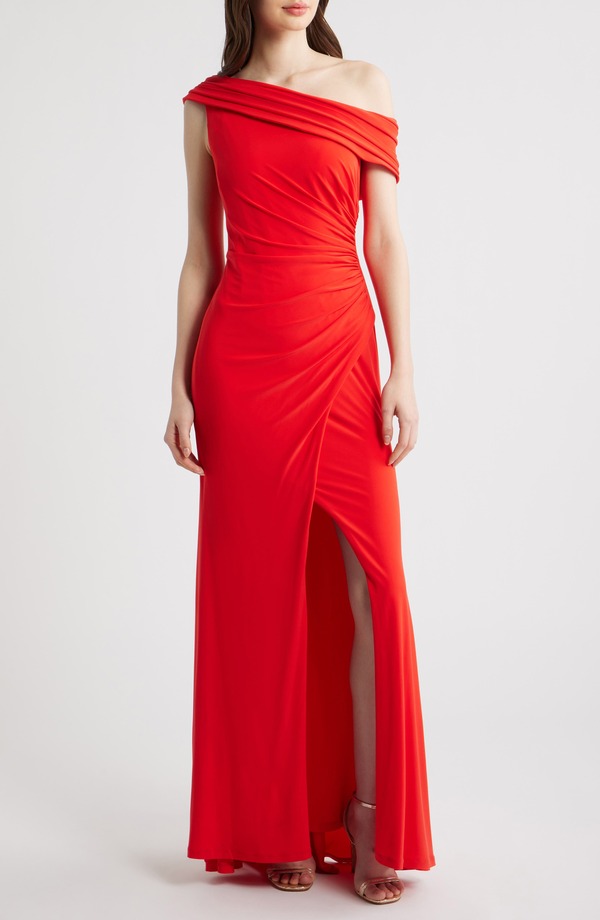エリザジェイ レディース トップス ワンピース ドレープ ワンショルダー Eliza J Draped One-Shoulder Gown Poppy