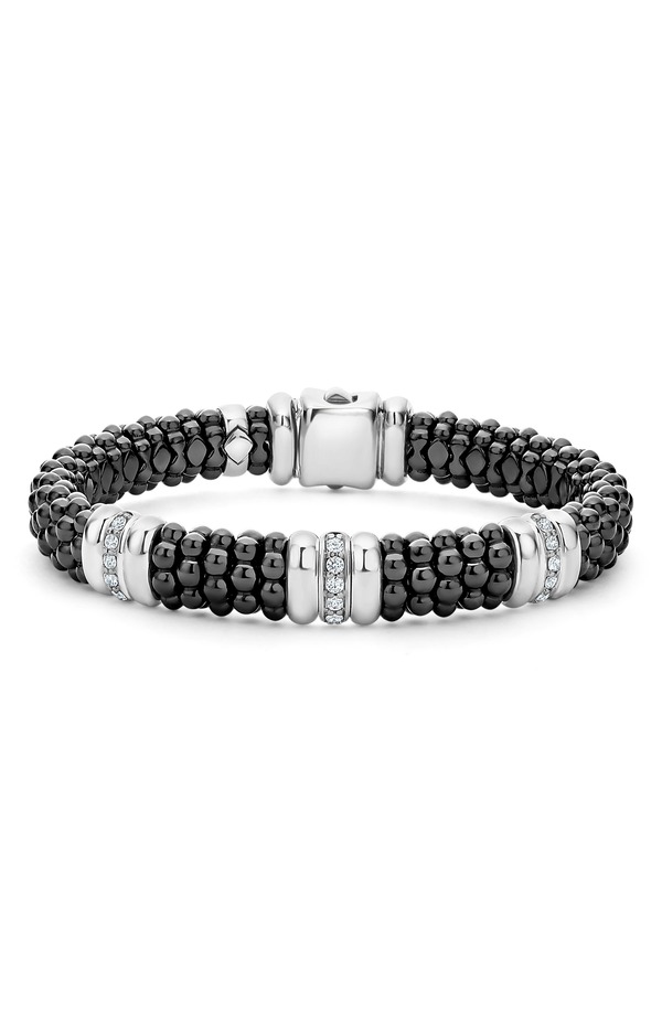 ラゴス レディース アクセサリー ブレスレット・バングル・アンクレット LAGOS Black Caviar Ceramic Diamond Station Bracelet Silver シルバー｜ReVida 店