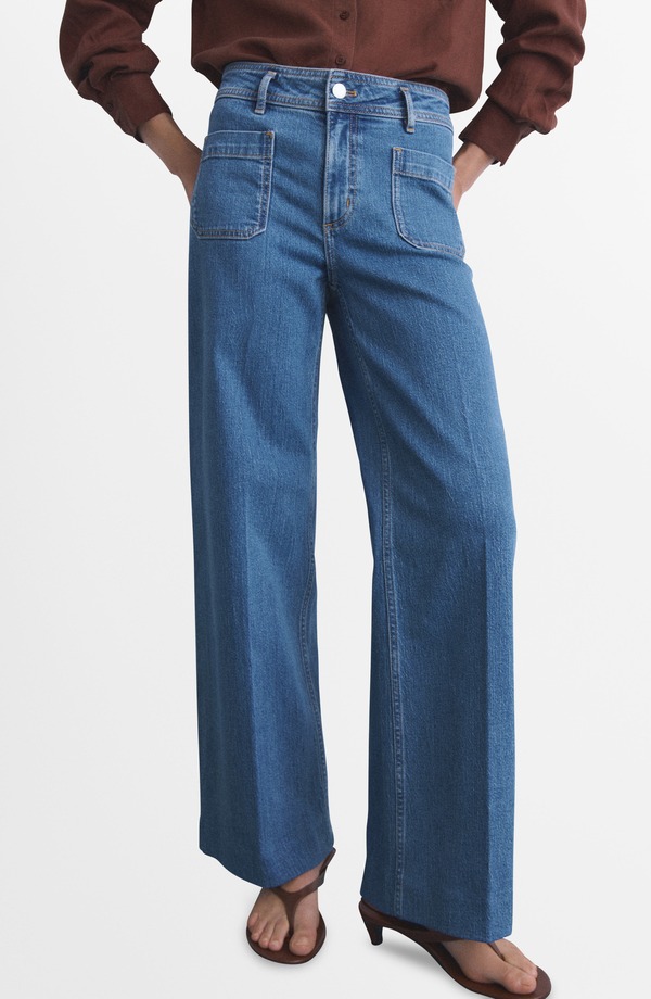マンゴ レディース ボトムス デニムパンツ ワイドレッグ ジーンズ MANGO Jessie Patch Pocket Wide Leg Jeans Medium Blue ブルー 16,635円