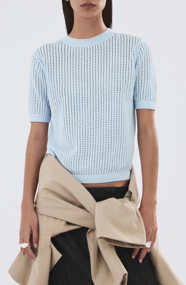 マンゴ レディース アウター パーカー・スウェット クルーネック セーター MANGO Pera Open Stitch Crewneck Sweater Sky Blue ブルー｜ReVida 店 11,825円