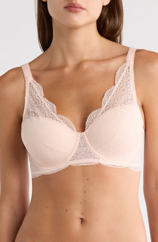 シモーヌペレール レディース アンダーウェア ブラジャー レース Simone Perele Karma Underwire Lace Demi Bra Petal Powder｜ReVida 店