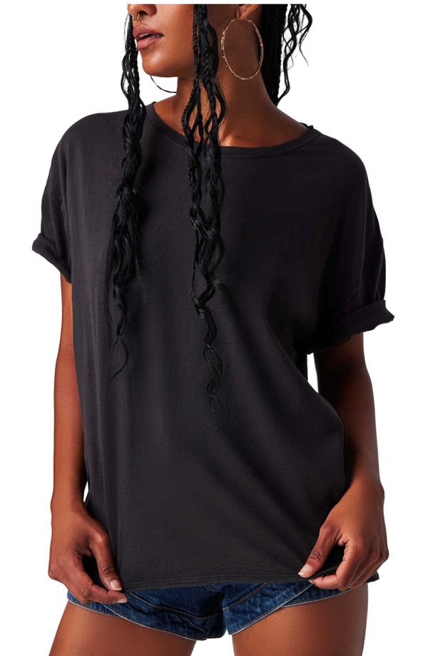 フリーピープル レディース トップス プルオーバー 労働者の一団素っ首 綿織物 Free People Nina Crewneck Cotton T-Shirt Black 黒いこと
