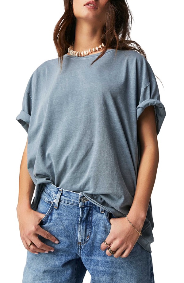 フリーピープル レディース トップス プルオーバー 労働者の一団素っ首 綿織物 Free People Nina Crewneck Cotton T-Shirt Blue Mirage 青み
