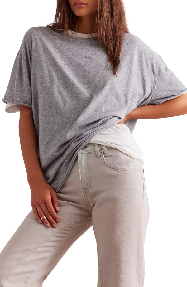 フリーピープル レディース トップス プルオーバー 労働者の一団素っ首 綿織物 Free People Nina Crewneck Cotton T-Shirt Heather Grey 薄墨色