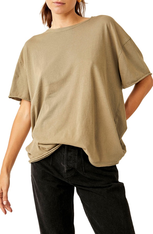 フリーピープル レディース トップス プルオーバー 労働者の一団のど首 綿織物 Free People Nina Crewneck Cotton T-Shirt Olive Stone オリーブ