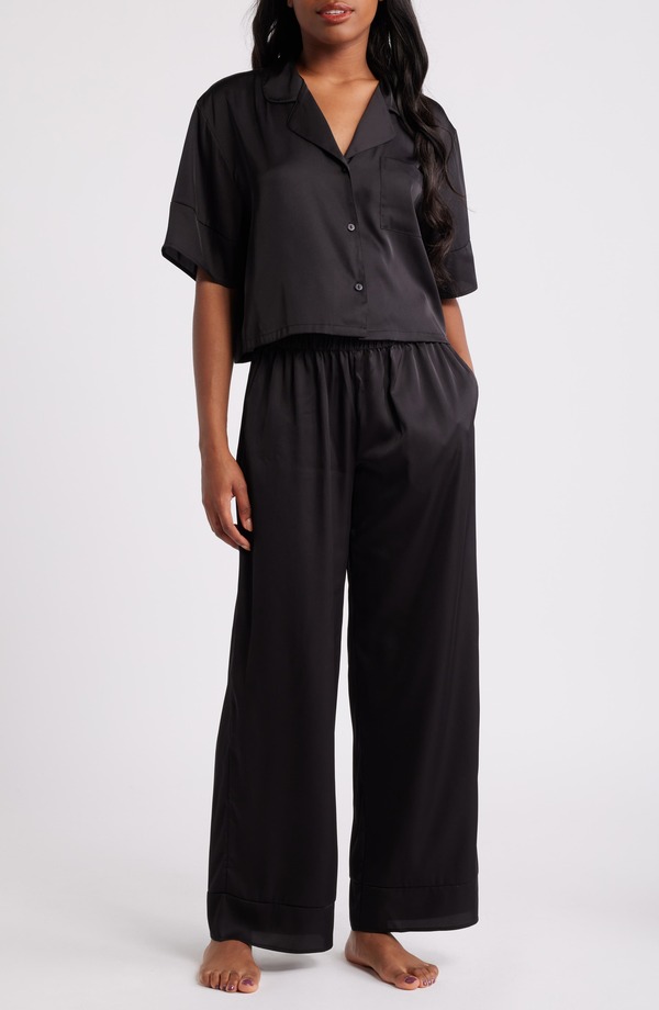 オープンエディット レディース アンダーウェア ナイトウェア サテン Open Edit Boxy Everyday Satin Pajamas Black ブラック|ReVida 店