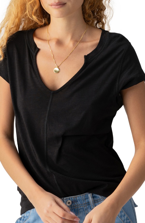サンクチュアリー レディース トップス Tシャツ Sanctuary The New Girl Split Neck T-Shirt Black ブラック|ReVida 店
