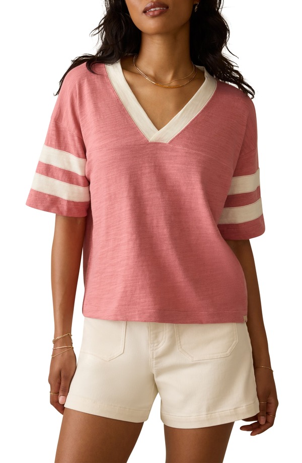 ファレティ レディース トップス プルオーバー 綿織物 Faherty Varsity Stripe Organicotton T-Shirt Faded Flag Varsity 縞模様