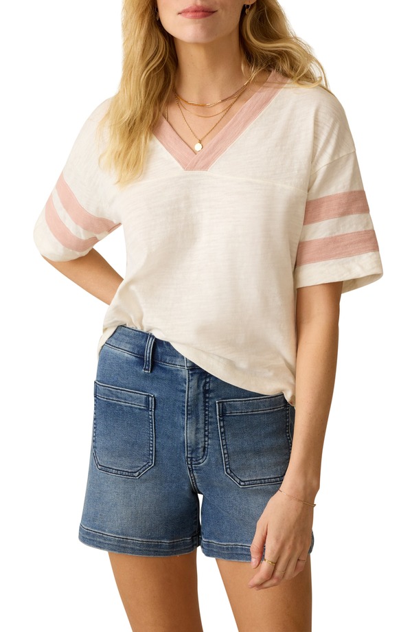 ファレティ レディース トップス プルオーバー 綿織物 Faherty Varsity Stripe Organicotton T-Shirt Pink Varsity サクラ色