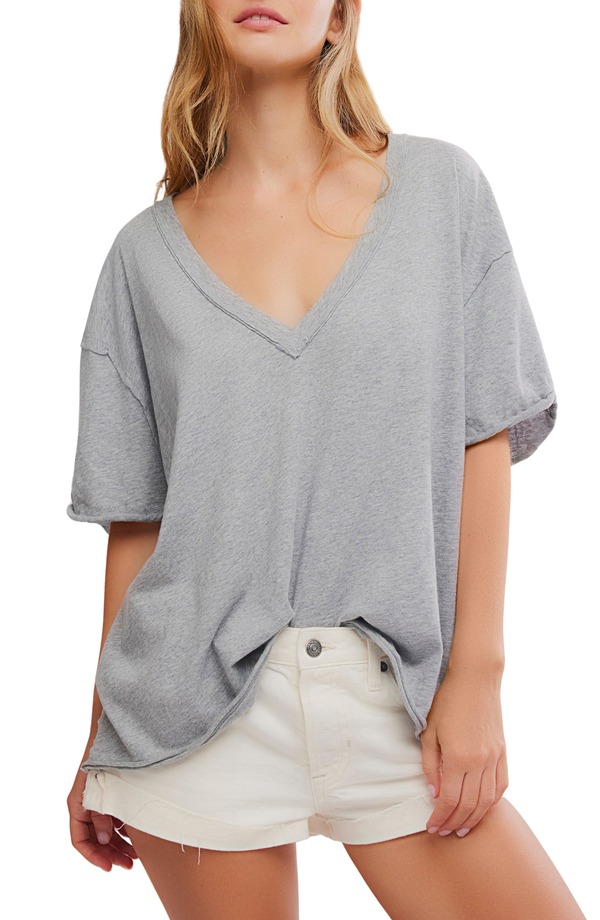 フリーピープル レディース トップス プルオーバー Vのど首 綿織物 Free People Nina V-Neck Cotton T-Shirt Heather Grey 薄墨色