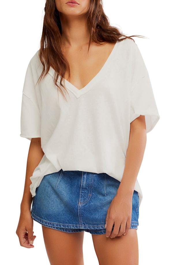 フリーピープル レディース トップス プルオーバー Vのど首 綿織物 Free People Nina V-Neck Cotton T-Shirt White 白いこと