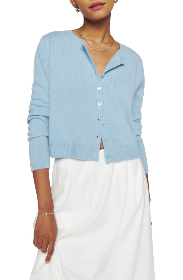 リフォーメーション レディース アウター カーディガン Reformation Clara Cashmere Crew Cardigan Bayou｜ReVida 店