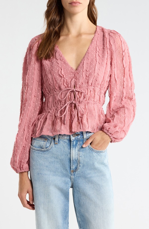 オールインフボール レディース トップス シャツ Vネック ギャザー All in Favoruched V-Neck Tie Frontop Mauve