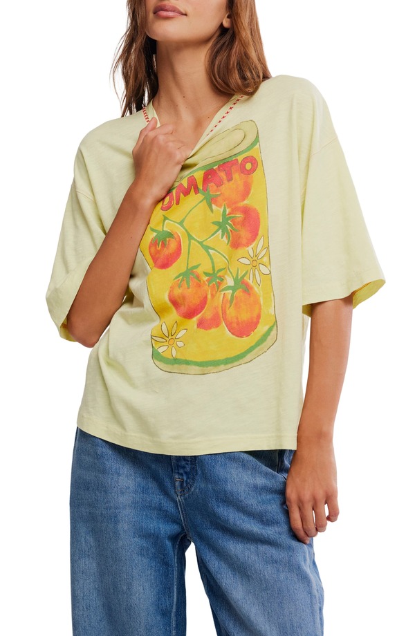 フリーピープル レディース トップス プルオーバー 綿織物 グラフィック Free People In Spring Cotton Graphic T-Shirt Lemon Water Combo