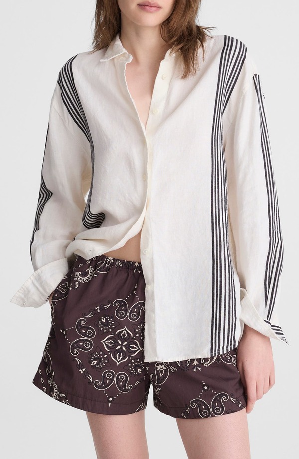 メイドウェル レディース トップス シャツ リネン Madewell Vertical Stripe Linen Blend Button-Up Shirt Bold Placement Stripe Black ブラック|ReVida 店