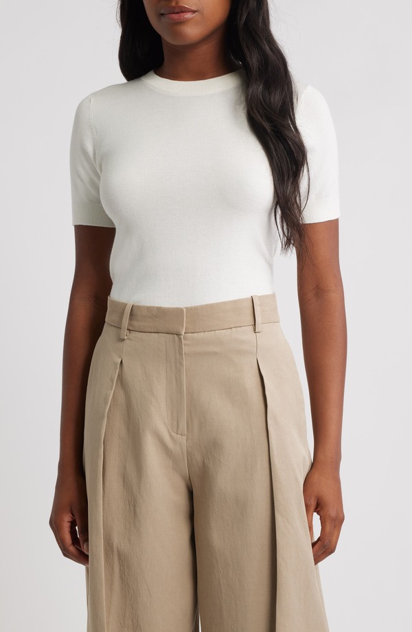 マンゴ レディース アウター 編み物・プルオーバー MANGO Short Sleeve Sweater Light Beige ベージュ トップス-セーター-ニット・セーター