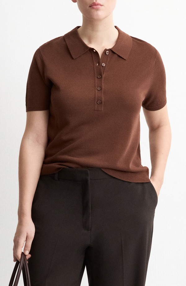 マンゴ レディース アウター パーカー・スウェット ポロシャツ セーター ジャージー MANGO Short Sleeve Jersey Polo Sweater Chocolate チョコレート|ReVida 店