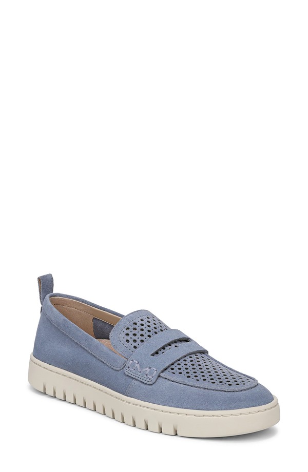 バイオニック レディース シューズ スリッポン・ローファー Vionic Uptown Perf Penny Loafer Pacific Blue 青色