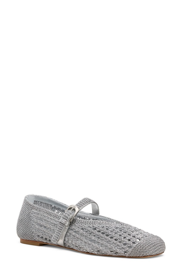 スチュアート ワイツマン レディース シューズ パンプス トール Stuart Weitzman Leora Metallic Mary Jane Flat Silver しろがね色