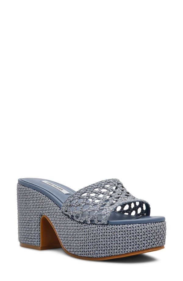 スティーブ マデン レディース シューズ 踵 プラットホーム サンダル Steve Madden Torch Platform Slide Sandal Blue Raffia 青み