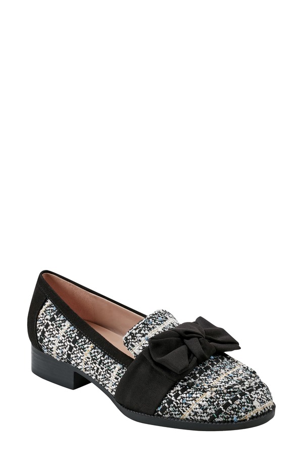 バンドリーノ レディース シューズ スリッポン・ローファー Bandolino Bow Loafer Black Cream Tweed 皮膚軟化剤