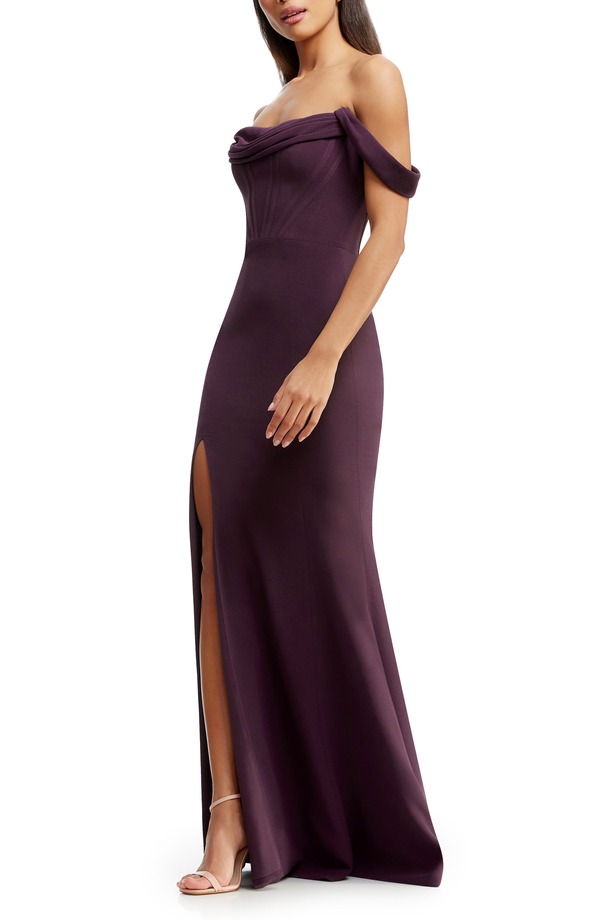 ドレスザポプレーション レディース トップス ワンピース Dress the Population Melania Off the Shoulder Gown Midnight Plum プラム|ReVida 店