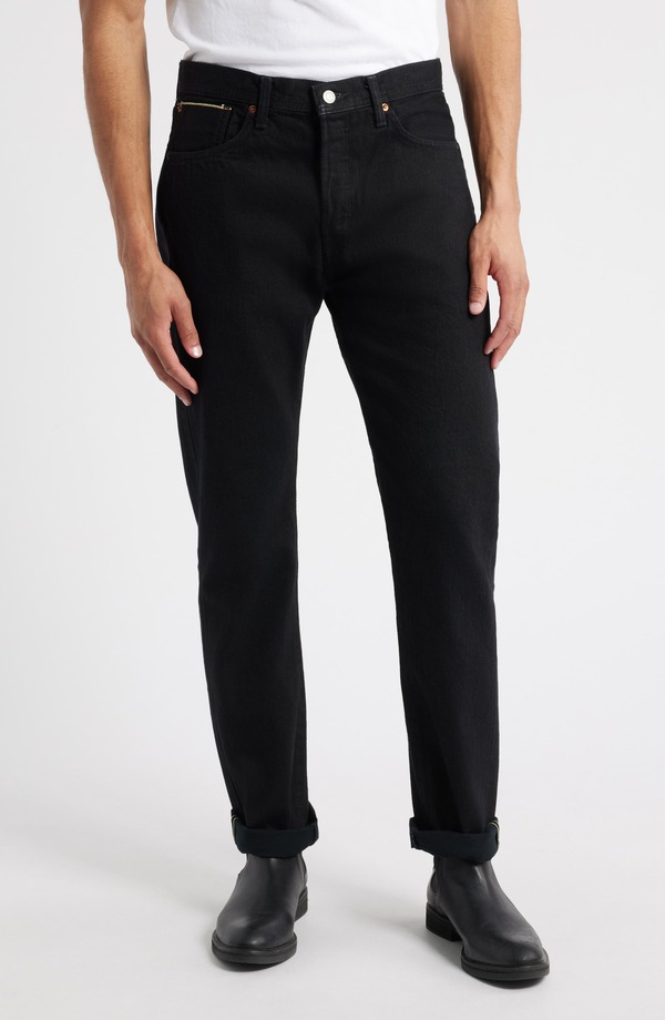 エドウィン メンズ ボトムス ジーンズズボン下 引っ切り無い デニム EDWIN Straight Leg Jeans Black Wet 黒いこと