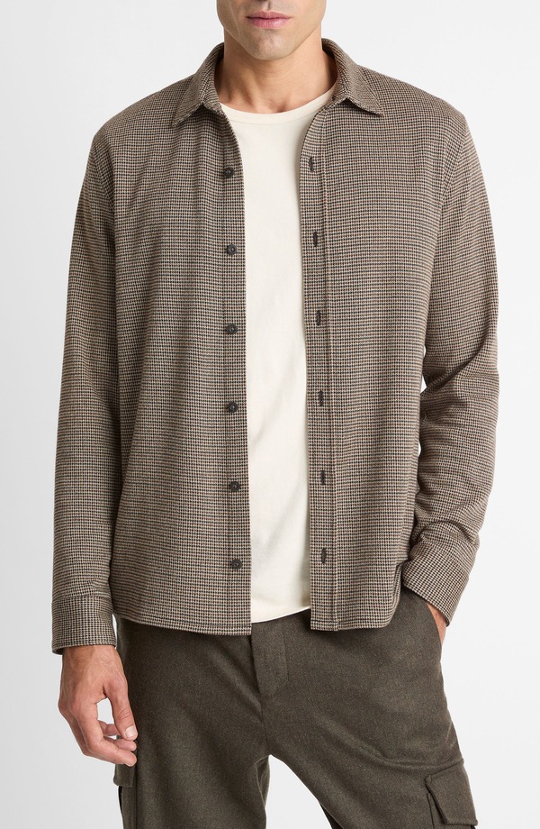 ヴィンス メンズ トップス シャツ Vince Houndstooth Button-Up Shirt Dark Roast Combo