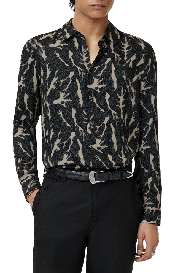 ジョンバルベイトス メンズ トップス シャツ John Varvatos Ross Abstract Button-Up Shirt Black ブラック