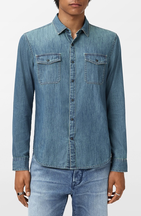 ジョンバルベイトス メンズ トップス シャツ デニム John Varvatos Otto Denim Snap-Up Western Shirt Aged Blue ブルー
