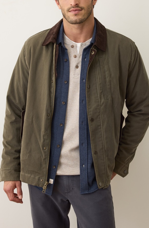 マリーン レイヤー メンズ アウター ジャケット・ブルゾン Marine Layer Waxed Canvas Barn Jacket Olive オリーブ|ReVida 店