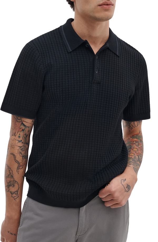 ラグアンドボーン メンズ アウター パーカー・スウェット ポロシャツ セーター rag & bone Harvey Rib Polo Sweater Black ブラック