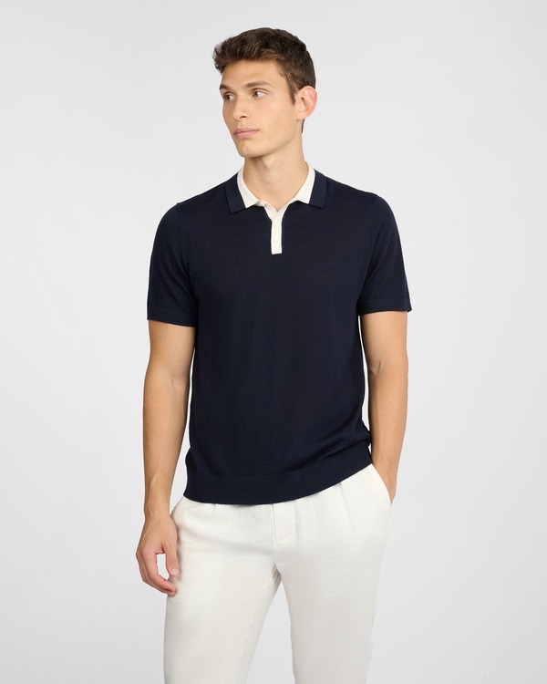 オニア メンズ アウター パーカー・スウェット ポロシャツ ウール Onia Extra Fine Merino Wool Polo Midnight/White ホワイト|ReVida 店