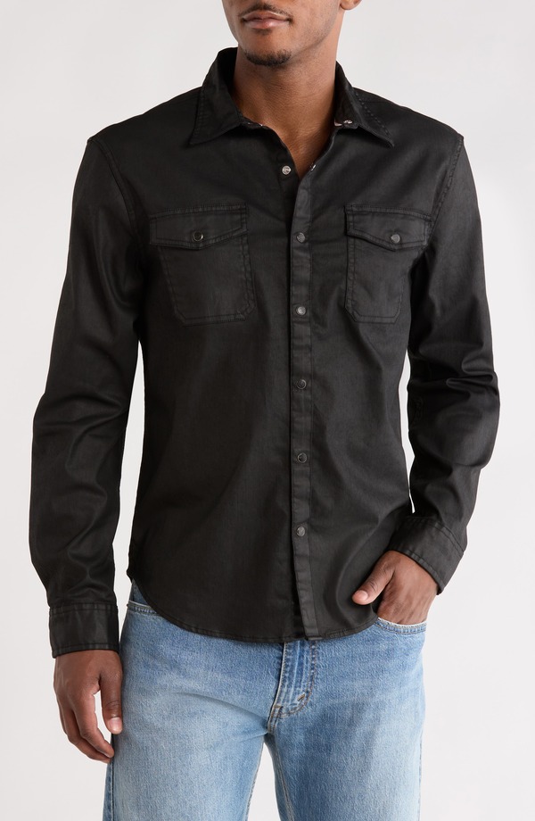 ジョンバルベイトス メンズ トップス シャツ コットン コート John Varvatos Otto Coated Stretch Cotton Snap-Up Western Shirt Black ブラック