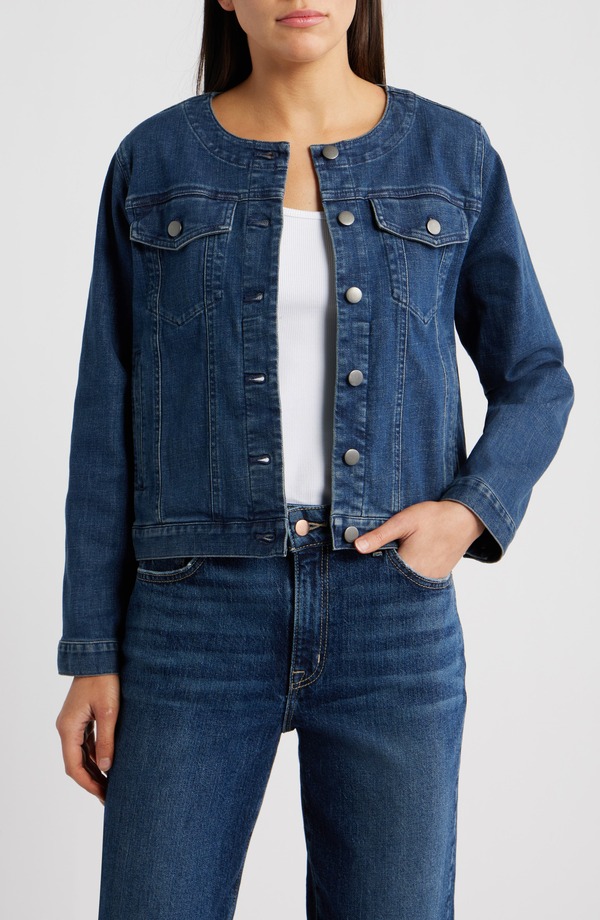 エイリーンフィッシャー レディース ボトムス デニムパンツ ジャケット Eileen Fisheround Neck Denim Jacket Medium Indigo インディゴ