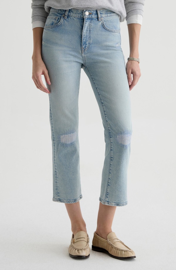 エージー レディース ボトムス デニムパンツ ストレート ジーンズ AG Brinley Rip & Repair Mid Rise Straight Leg Jeans Riverbend