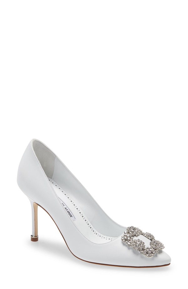 マノロ ブラニク レディース シューズ パンプス Manolo Blahnik Hangisi Crystal Buckle Pump White 白いこと