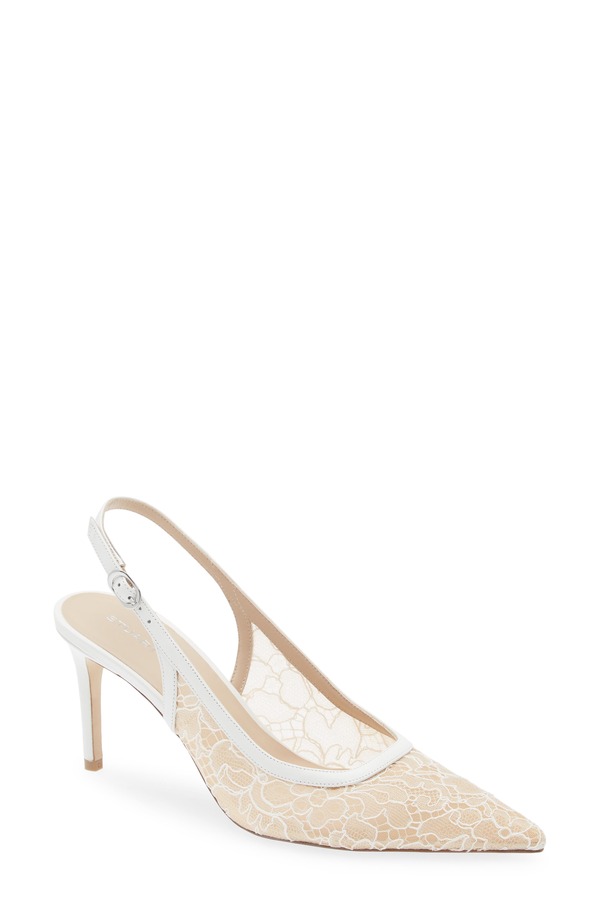 スチュアート ワイツマン レディース シューズ パンプス Stuart Weitzman Stuart Power 75 Pointed Toe Slingback Pump Blanco/ Beige/ Blanco ベージュ