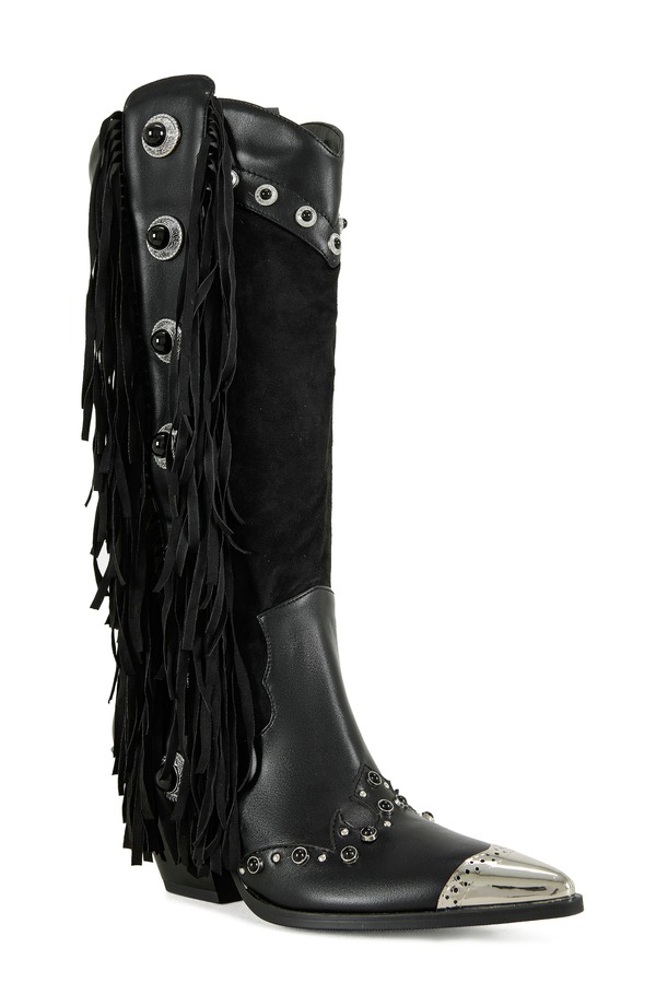 アザレア 壱 レディース シューズ ブーツ・レインブーツ フリンジ AZALEA WANG Pelagius Fringe Western Boot Black 黒いこと