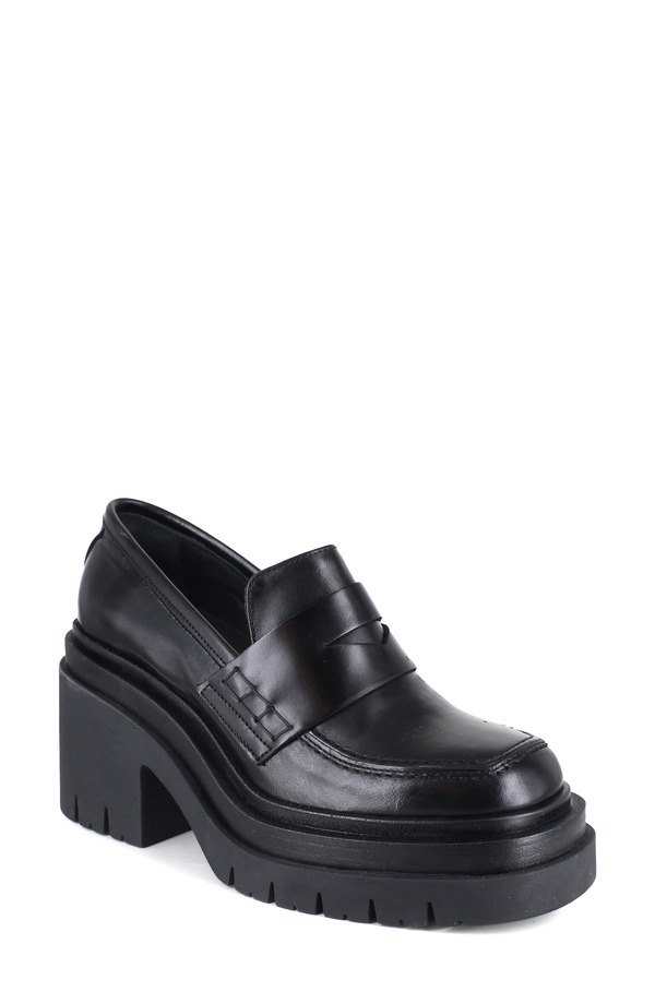 ジジ レディース シューズ スリッポン・ローファー プラットフォーム ZIGI Bertha Platform Penny Loafer Black Leather ブラック｜ReVida 店