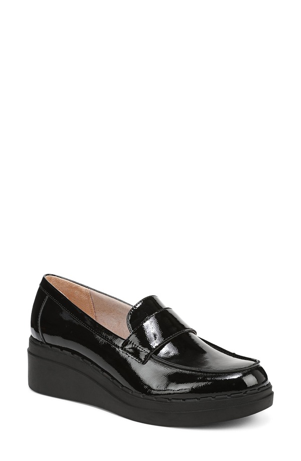 ライフストライド レディース シューズ スリッポン・ローファー プラットホーム LifeStride Dolce Platform Wedge Loafer Black Patent 黒いこと