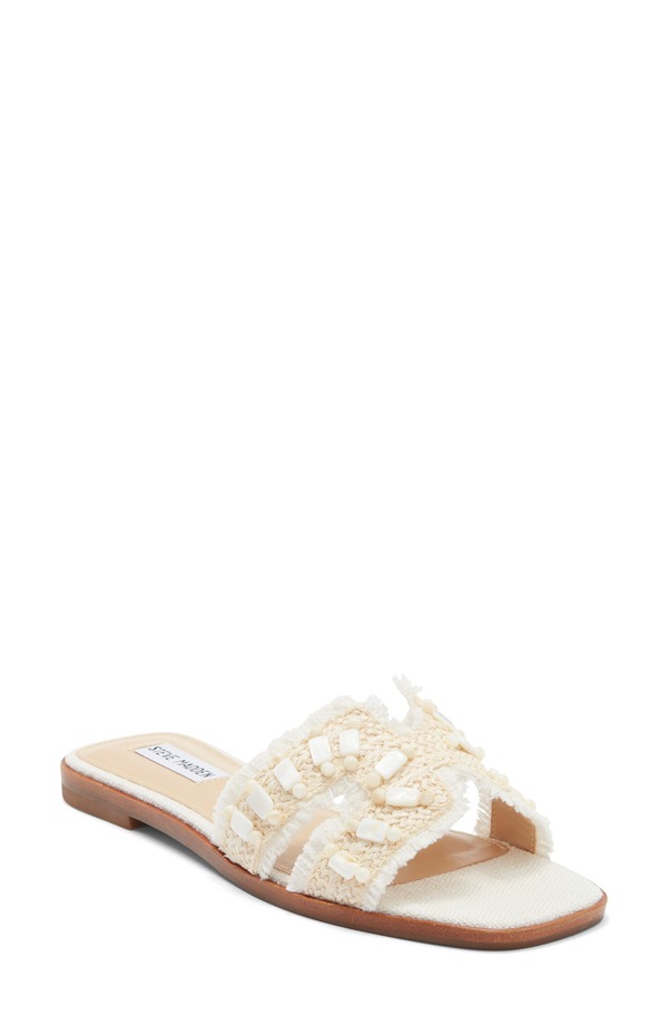 スティーブ マデン レディース シューズ サンダル Steve Madden Hadyn Slide Sandal Bone Raffia 靴-レディース靴-コンフォートサンダル