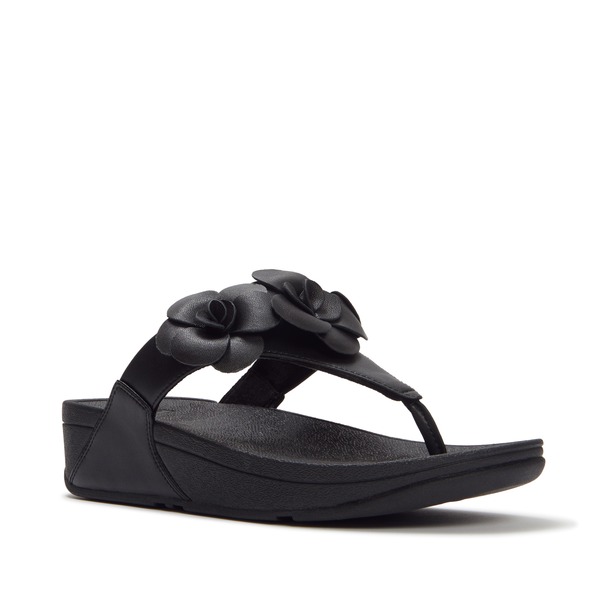 相応うフロップ レディース シューズ 踵 サンダル FitFlop Lulu Flower Toe-Post Sandals Black 黒いこと