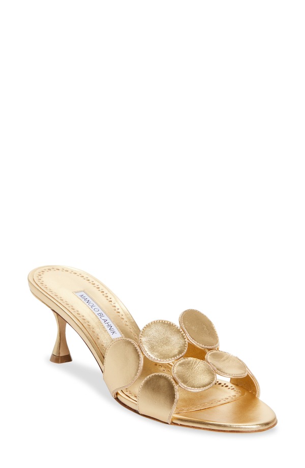 マノロ ブラニク レディース シューズ サンダル 踵 Manolo Blahnik Haribalmu Kitten Heel Sandal Gold7103